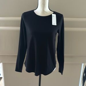 Eileen Fisher 100% Organic Cotton Long Sleeve Tee. XS. Black. NWT. White Also.